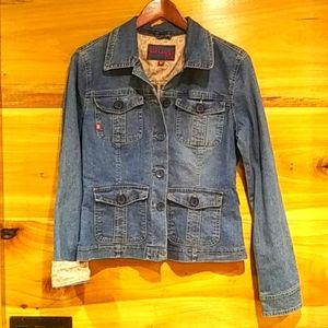PLUGG BLUE JEAN JACKET FITTED SIZE L 4 FRONT POCKE